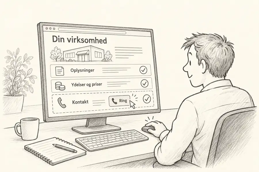 En mand gennemgår sin hjemmeside punkt for punkt og sætter flueben ved det, der virker.